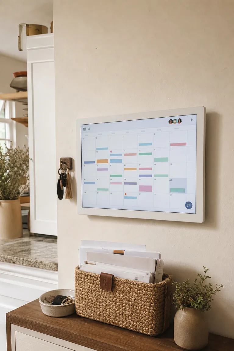 Skylight Calendar command center styled in an organized cozy home